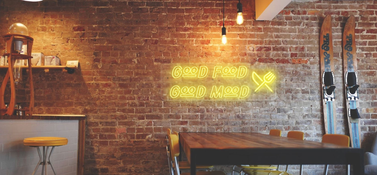 Good food good mood restaurant sign
